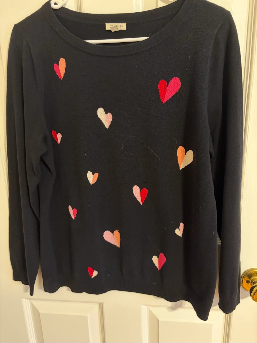 Talbots Black Crewneck Sweater with Multi-Color Heart Motif
